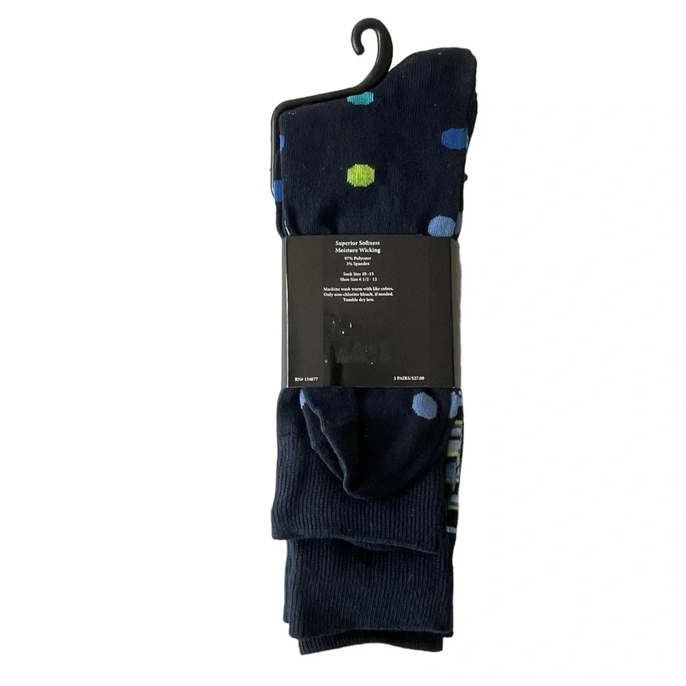 Men's ADOLFO Couture Dress Socks Blue Argyle Stripes Dots 3-Pair Pack Size 10-13